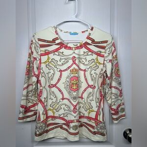 J Mclaughlin Sz L Signature Tee Catalina Cloth Neo Courbette Pink Spring Casual